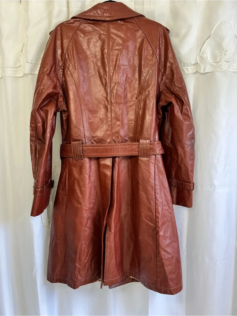 Vintage Lakeland Leather Trench Coat 42 Long Cognac Brown Belted Large